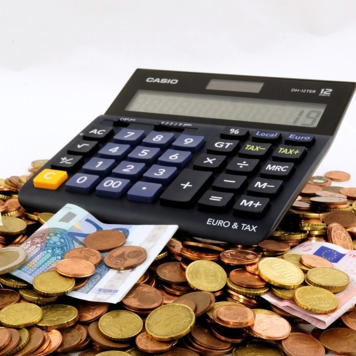 Geld Muenzen Scheine Taschenrechner